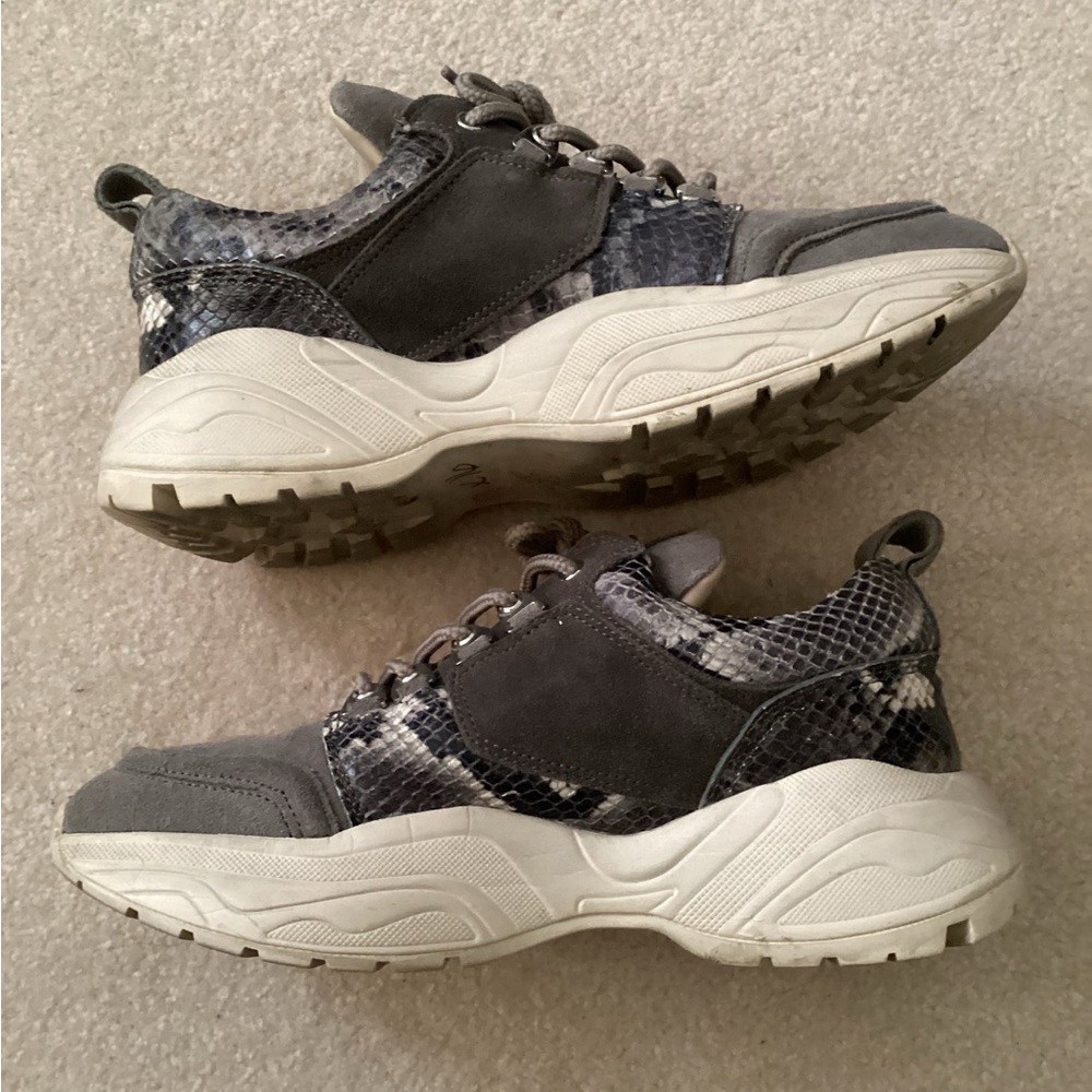 All Saints Tamaya Gray Leather Mixed Media Chunky Sole Sneaker Womens Size 8